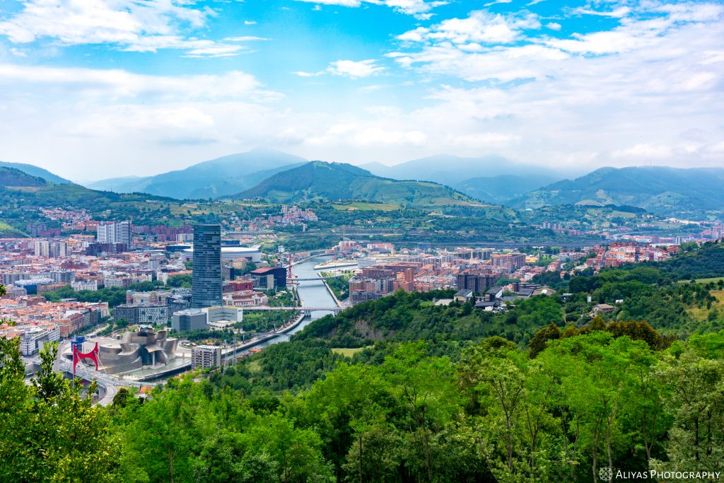 On the picture, you can see Bilbao (city in the Basque County in Spain) from the viewpoint Mirador Artxanda.